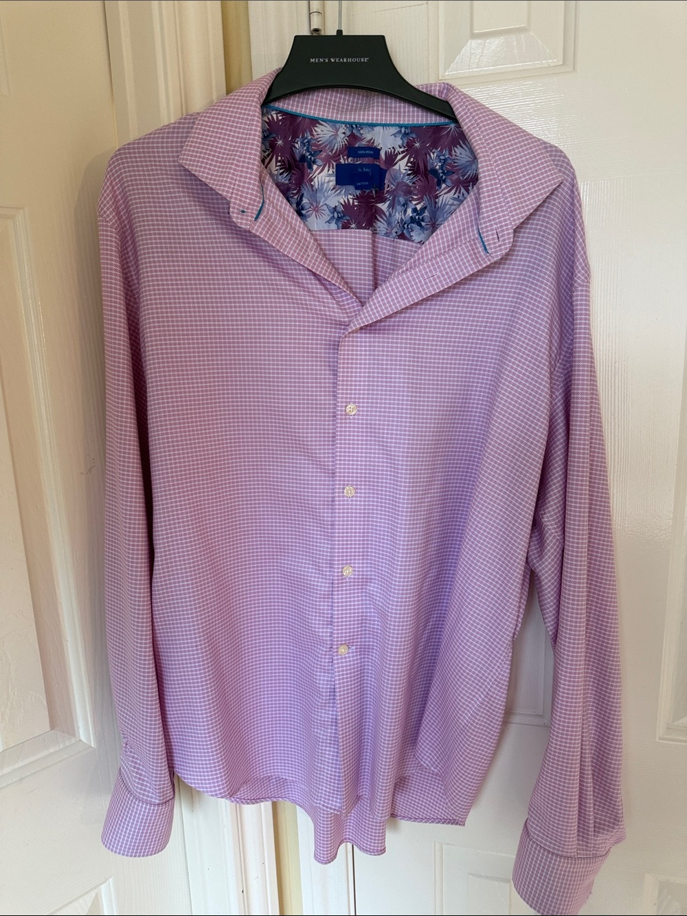 Egara Lavender Micro-Check Dress Shirt with Patterned Inner Collar
